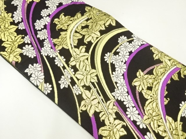 JAPANESE KIMONO / FUKURO OBI / SILK / WOVEN FLOWERS